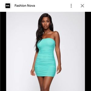 Fashion Nova Over the Balcony Ruched Dress- Mint